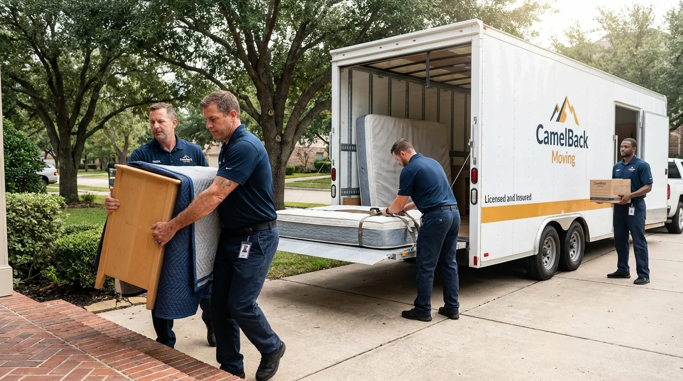 Crew loading residential truck for cross-state move from Pleasant Hill, IA