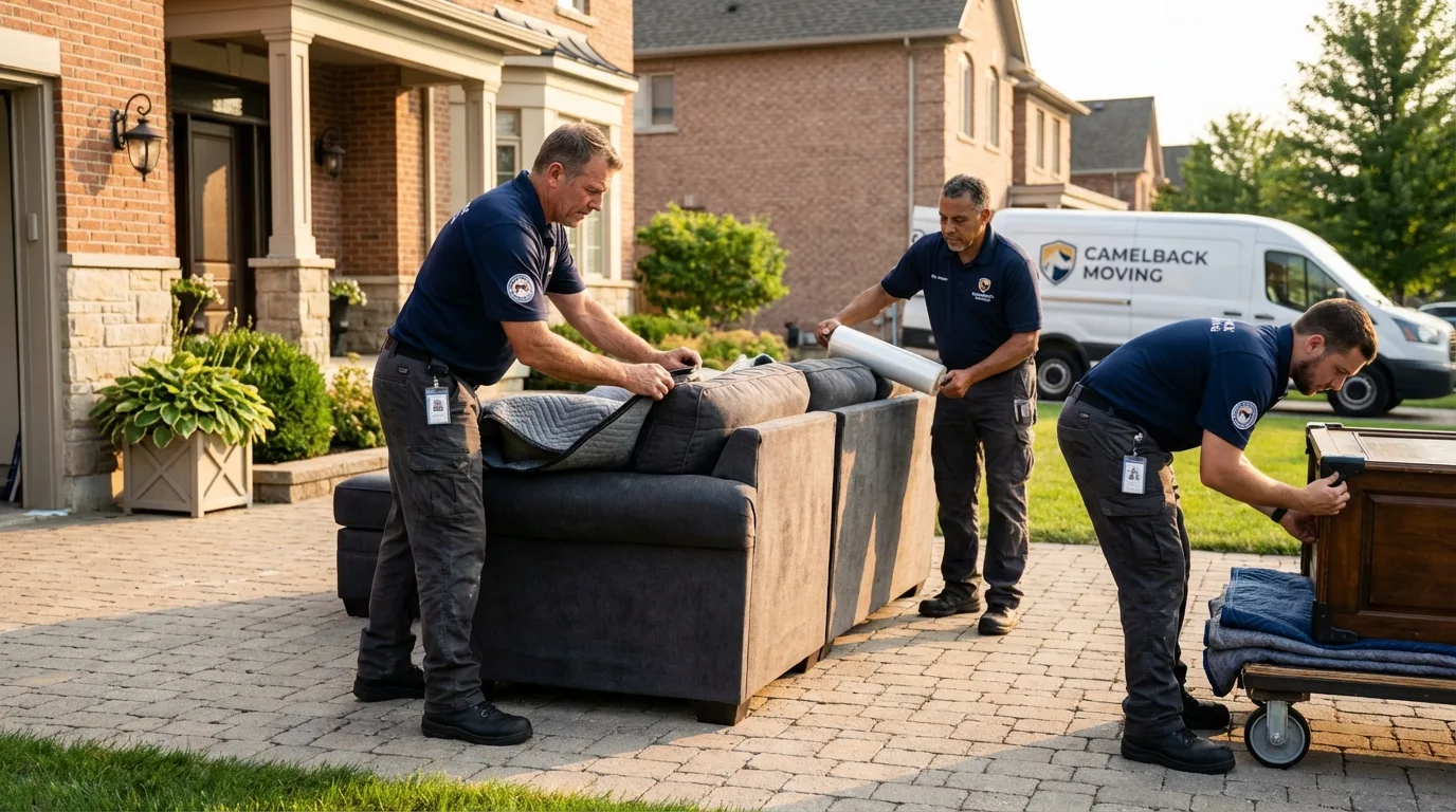 Large estate moving crew wrapping furniture in Pleasant Hill, IA